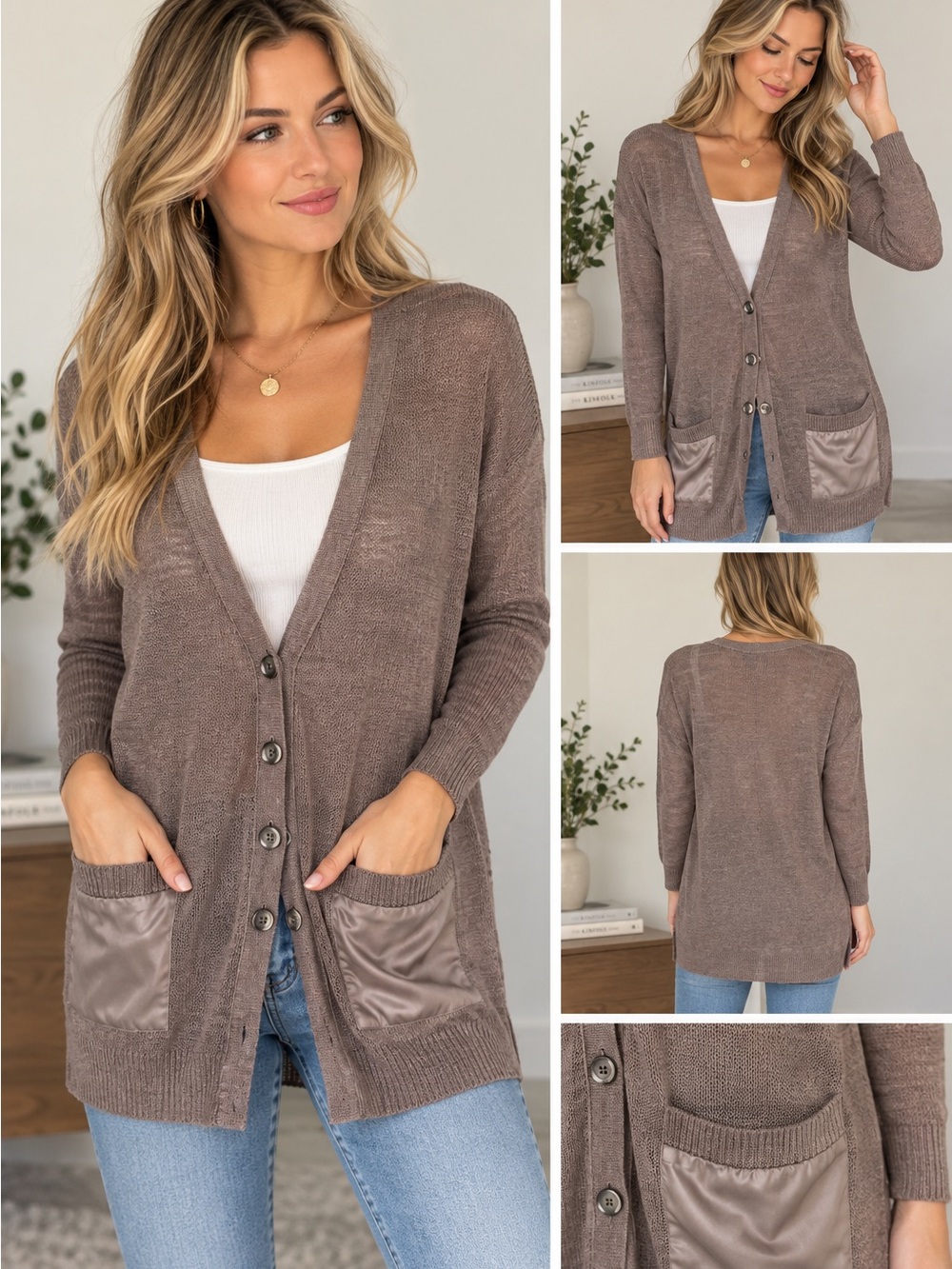 J.Crew Women’s Linen Silk Long Cardigan Sweater Size XS Brown Taupe